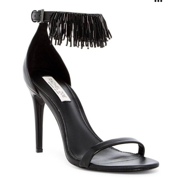 Rachel Zoe EMINA Fringe Stiletto Heeled Sandals in Black Size 8 - Picture 1 of 7